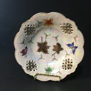 Vintage Stunning Lipper & Mann Iridescent Leaves & Butterflies Bowl/Dish